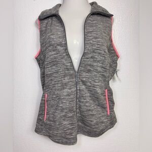 Old Navy Fleece Zippered Vest heather gray with pink piping size L NWT